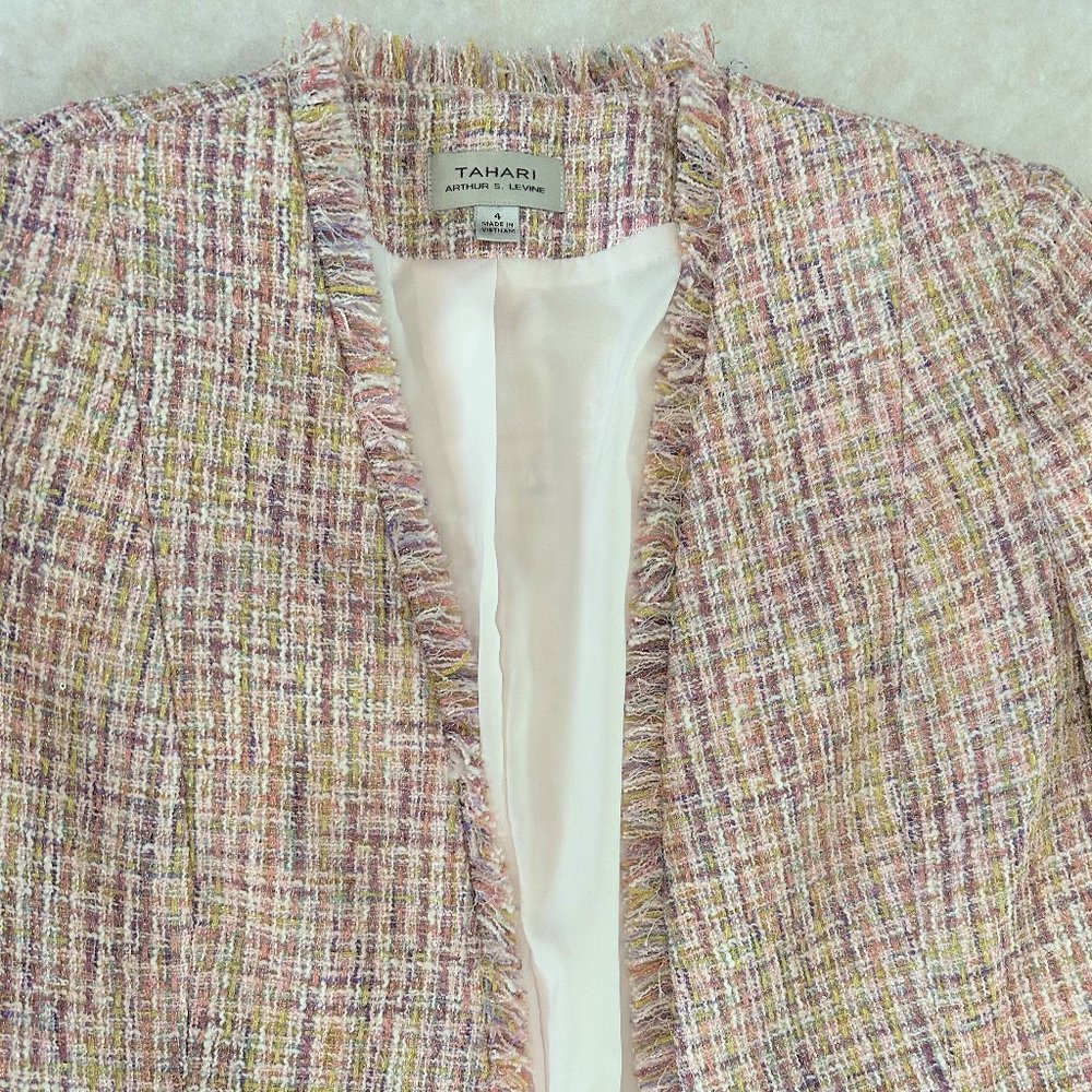 Tahari ASL Pink, Purple, Cream Woven Tweed Skirt Suit. Size 4. New with Tags - Picture 13 of 16